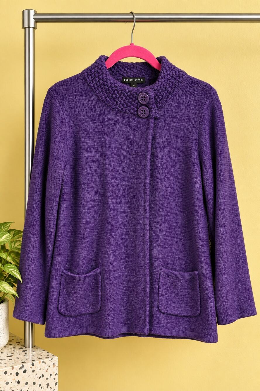 Design History Purple Knit Cardigan Sweater Jacket Medium Button Collar